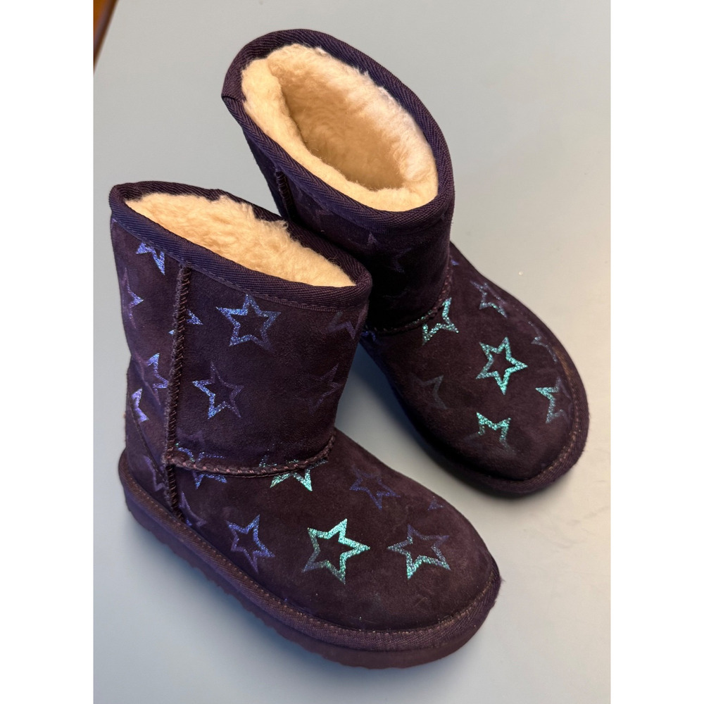 UGG Girls Sz 11 Boots Classic II Purple Iridescent Stars Nightshade